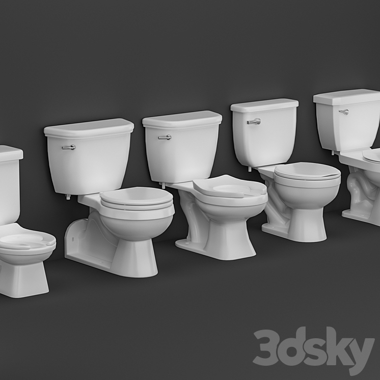 Proflo Toilet bowl and flash tank 3DS Max Model - thumbnail 2