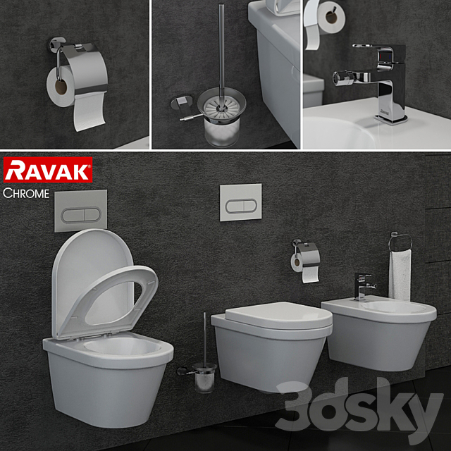 RAVAK Chrome toilet and bidet 3ds Max - thumbnail 1