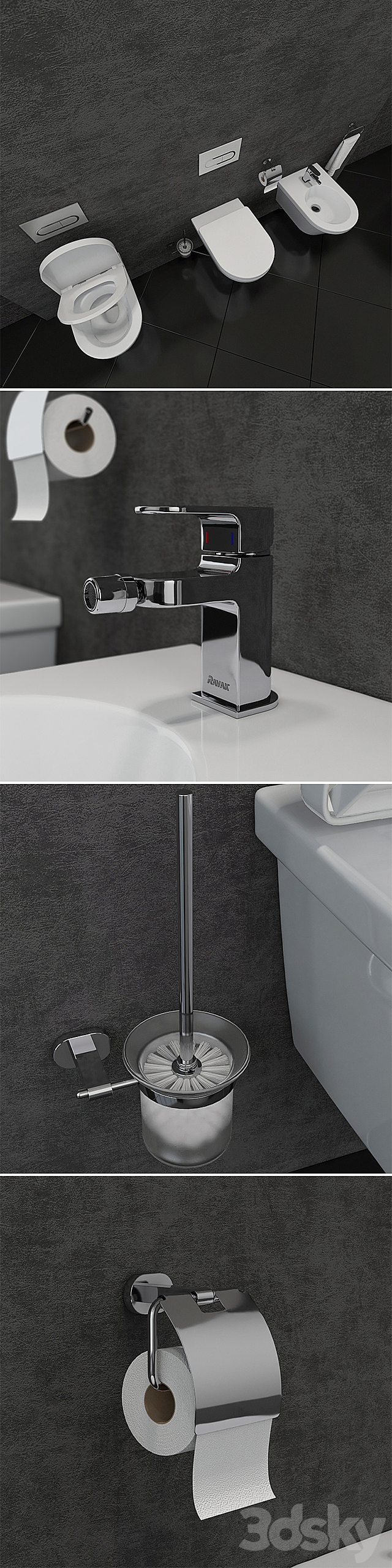 RAVAK Chrome toilet and bidet 3ds Max - thumbnail 2