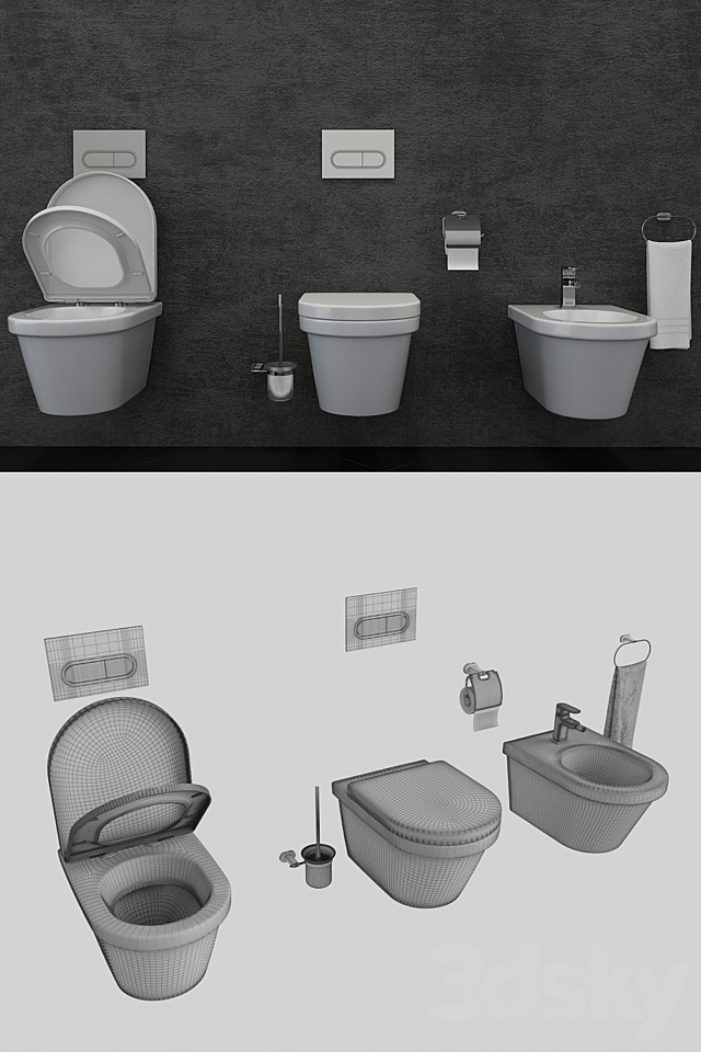 RAVAK Chrome toilet and bidet 3ds Max - thumbnail 3