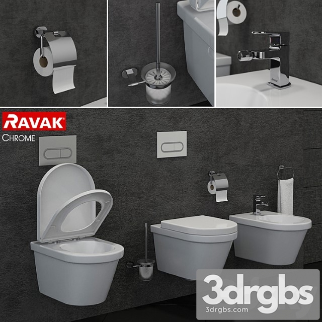 Ravak Chrome Toilet and Bidet 3dsmax Download - thumbnail 1