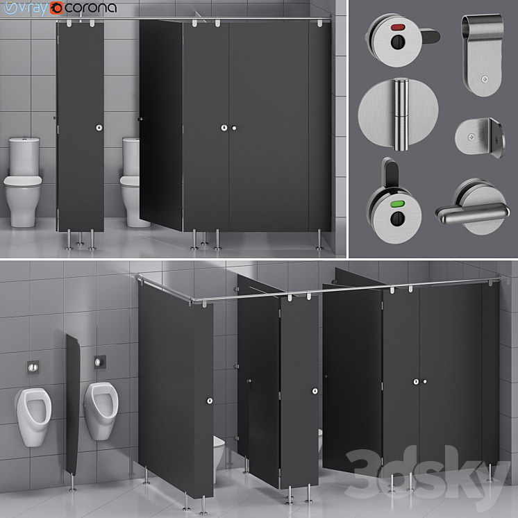 Sanitary partitions for public toilets FunderMax 1 (constructor) 3DS Max Model - thumbnail 1