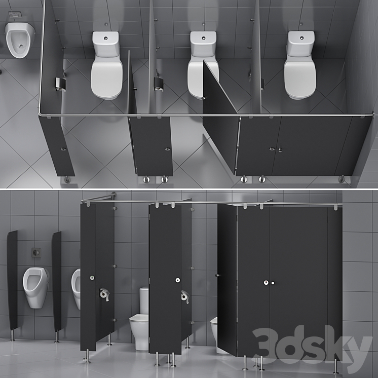 Sanitary partitions for public toilets FunderMax 1 (constructor) 3DS Max Model - thumbnail 2