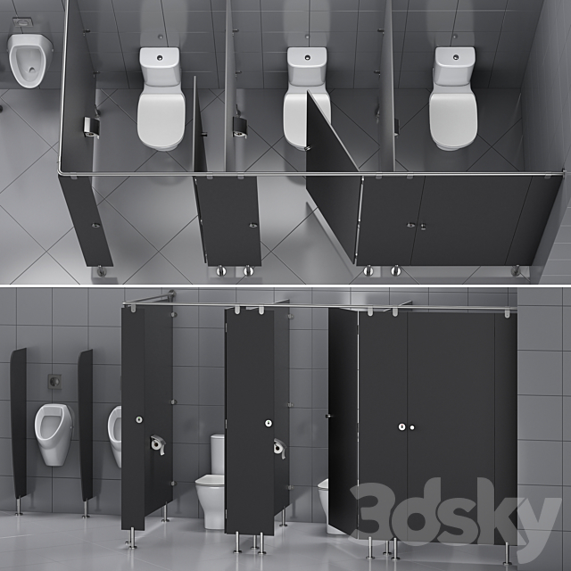 Sanitary partitions for public toilets FunderMax 1 (constructor) 3DS Max Model - thumbnail 2