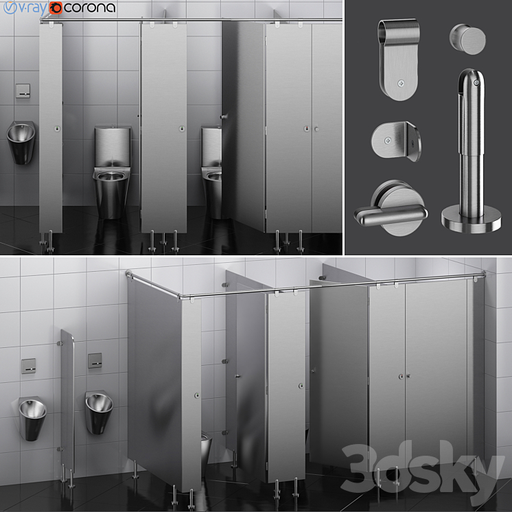 Sanitary partitions for public toilets FunderMax 2 (designer) 3DS Max Model - thumbnail 1