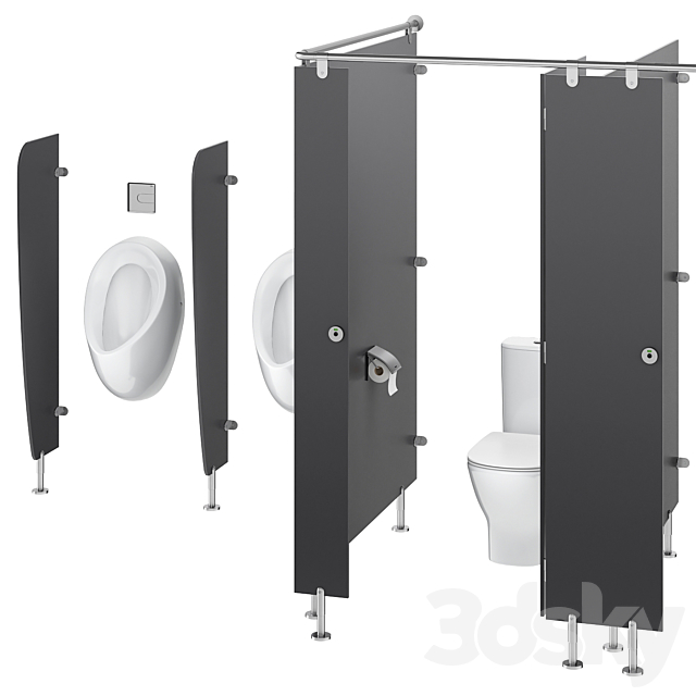 Sanitary partitions for public toilets FunderMax 3 3DS Max Model - thumbnail 2