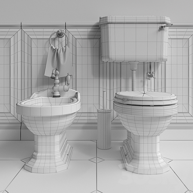 Set of bathroom furniture Gaia # 2: bidet and toilet bowl 3ds Max - thumbnail 3