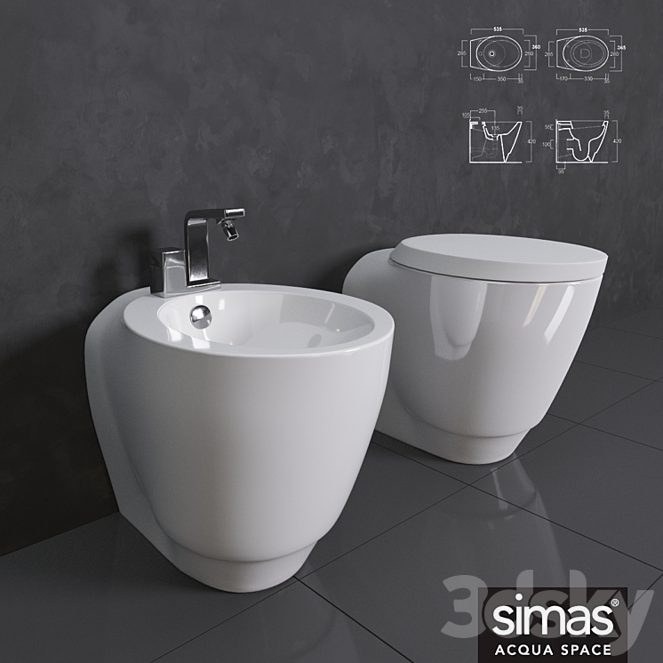 Simas bidet and toilet Bohémien 3DS Max - thumbnail 1