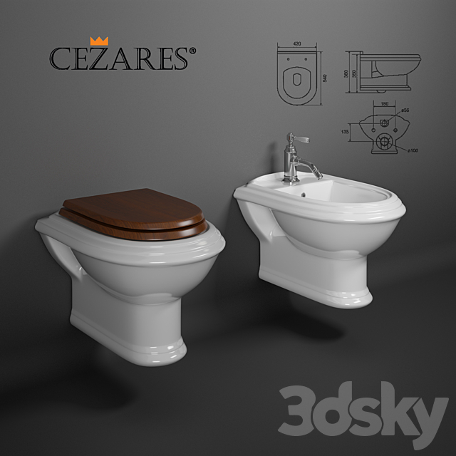 Suspended toilet bidet Cezares KING PALACE 3ds Max - thumbnail 1