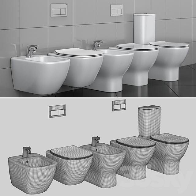 Toilet and Bidet Ideal | Tesi 3DS Max Model - thumbnail 3