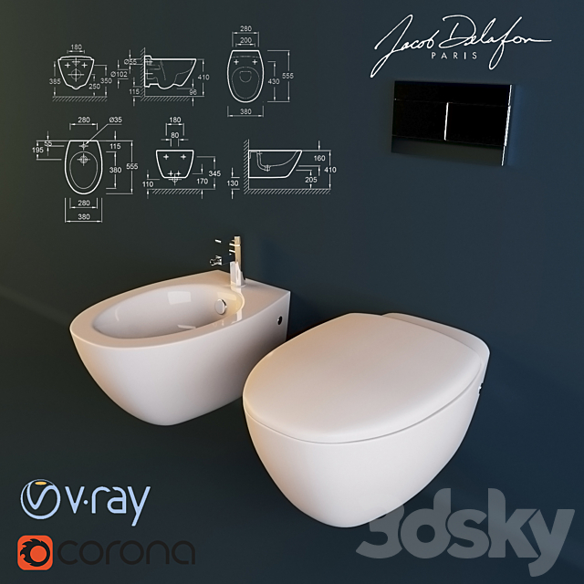 Toilet and bidet Jacob Delafon Presqu’ile 3DS Max Model - thumbnail 1