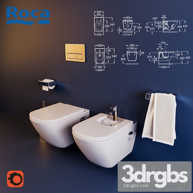 Toilet and Bidet Roca The Gap 3dsmax Download - thumbnail 1