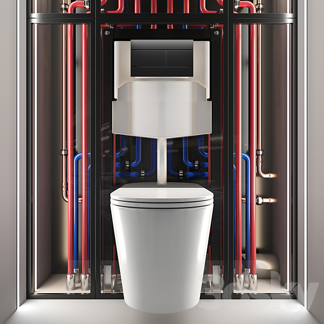 Toilet bowl and installation 3ds Max - thumbnail 3