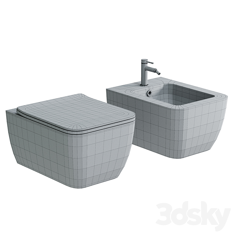 Toilet bowl WellWant Tesoro WWU01111W suspended with seat Microlift 3DS Max Model - thumbnail 2