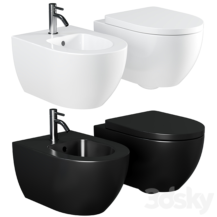 Toilet set AM.PM Awe C111738SC with Geberit Duofix Plattenbau Delta UP100 458.125.21.1 installation with Microlift seat and flush plate Chrome 3DS Max Model - thumbnail 1