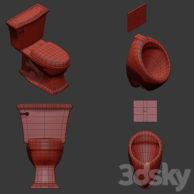 TOTO toilet male urinal 3ds Max - thumbnail 2