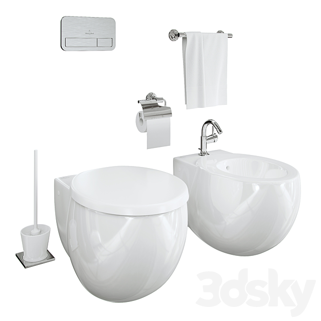 Villeroy & Boch Aveo toilet ans bidet 3ds Max - thumbnail 1