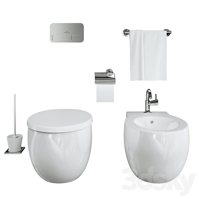 Villeroy & Boch Aveo toilet ans bidet 3ds Max - thumbnail 2