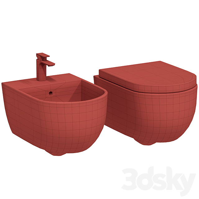 Wall hung toilet bowl BOCCHI V-Tondo 1417-001-0129 white glossy with microlift 3ds Max - thumbnail 3