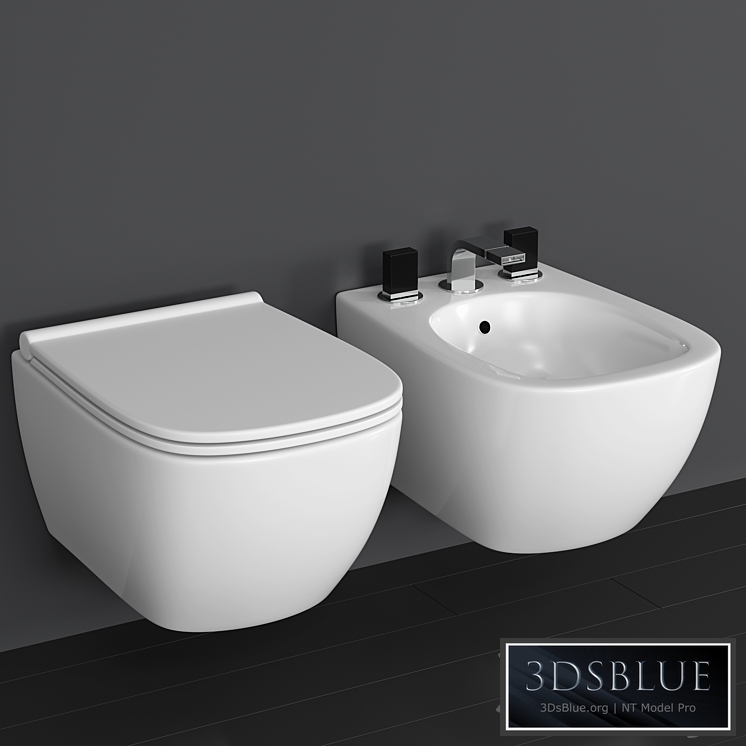 Wall-mounted toilet and bidet Ceramica Globo Genesis mixer Fantini Venezia 3DS Max - thumbnail 3