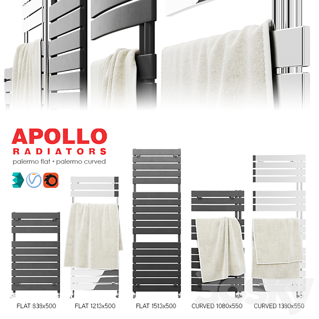 Apollo PALERMO radiators + towels 3ds Max - thumbnail 1