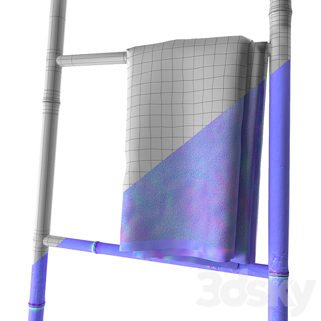 Bamboo ladder towel rail 3DS Max Model - thumbnail 4