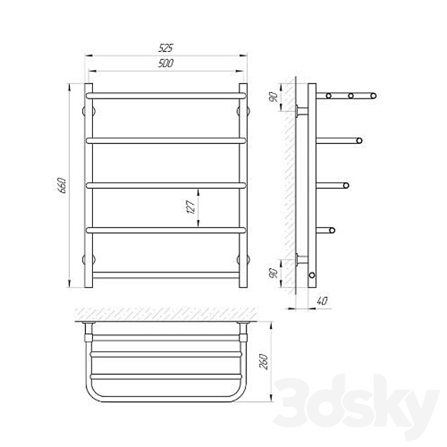 Heated towel rail of LARIS ZEBRA STANDARD 3DS Max Model - thumbnail 2