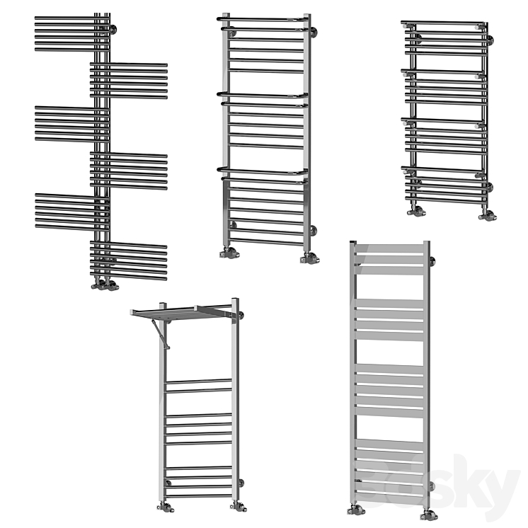 Heated towel rail set 3DS Max Model - thumbnail 1