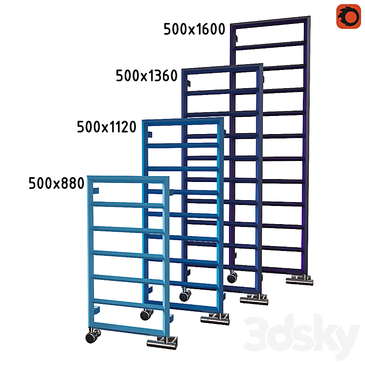 Heated towel rail Terma Diamond 500 3DS Max - thumbnail 2