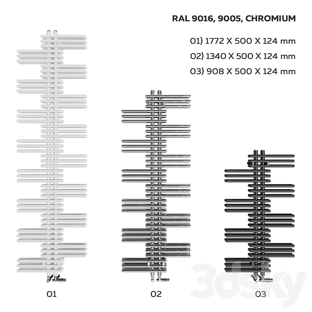 Heated towel rails Zehnder Yucca 2 3ds Max - thumbnail 3