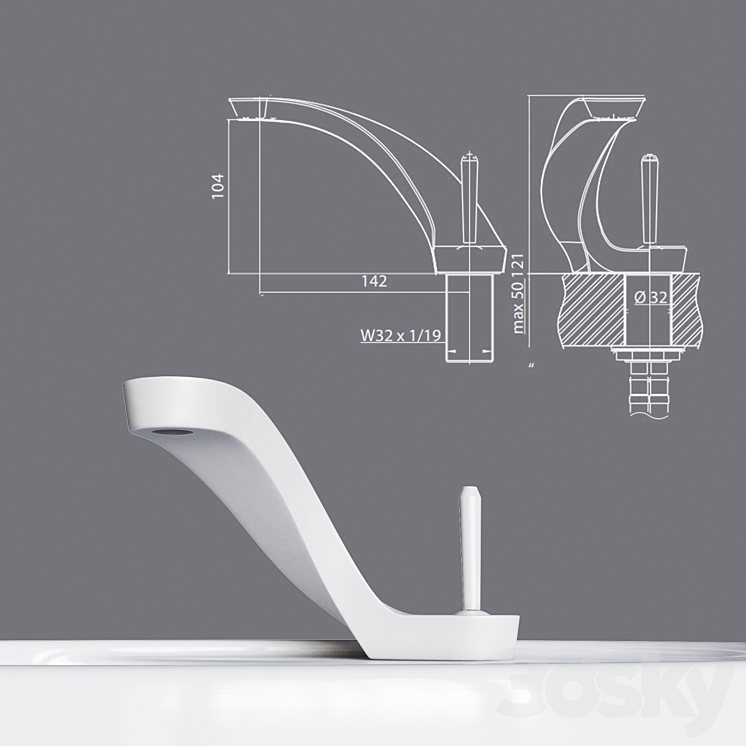 Ametis faucet and sink Inbani 3DS Max - thumbnail 2