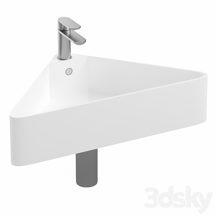 Arezzo Corner Cloakroom Basin 1TH – Gloss White 3DS Max Model - thumbnail 1