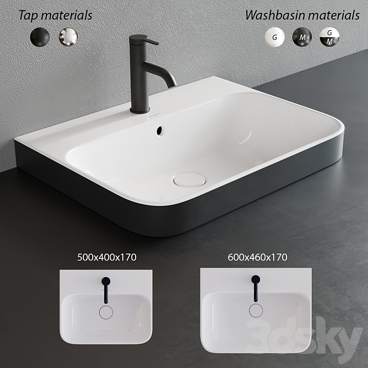 Duravit HAPPY D.2 PLUS Rectangular Washbasin 3DS Max - thumbnail 1