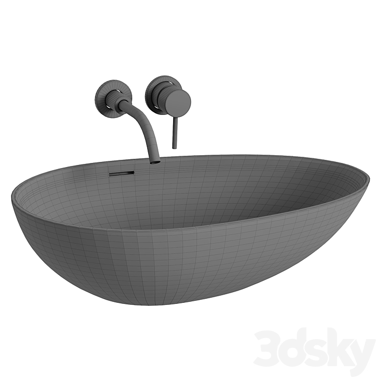 Egg Shell Countertop Stone Basin 600MM 3DS Max Model - thumbnail 2