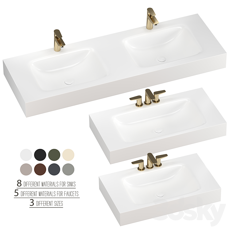 INBANI D worktops washbasins set 3DS Max Model - thumbnail 1