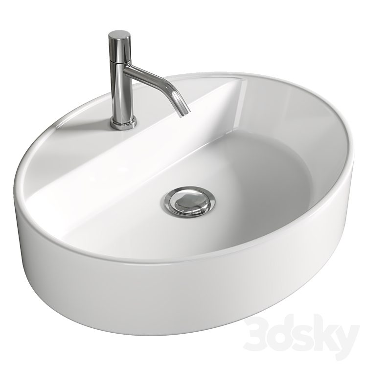 Lavabo da appoggio con foro rubinetto Londra ovale 50 Olympia 3DS Max Model - thumbnail 1