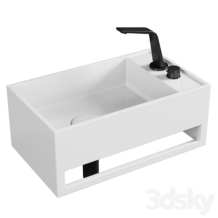 Lavabo mural PB2078 en pierre solide (Solid Surface) – 50 x 30 x 20 cm – blanc mat – avec porte-serviettes intégré 3DS Max Model - thumbnail 1