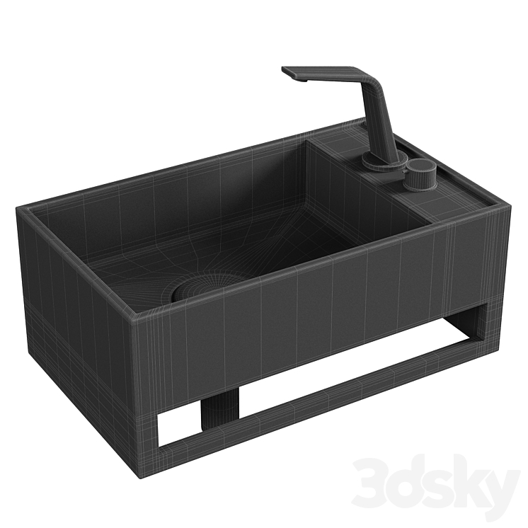 Lavabo mural PB2078 en pierre solide (Solid Surface) – 50 x 30 x 20 cm – blanc mat – avec porte-serviettes intégré 3DS Max Model - thumbnail 2