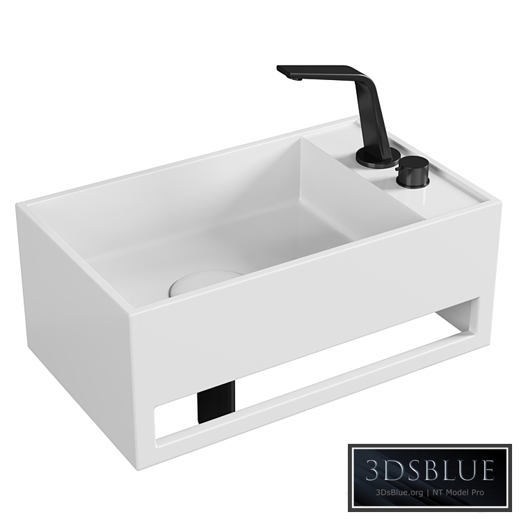 Lavabo mural PB2078 en pierre solide (Solid Surface) – 50 x 30 x 20 cm – blanc mat – avec porte-serviettes intégré 3DS Max - thumbnail 3