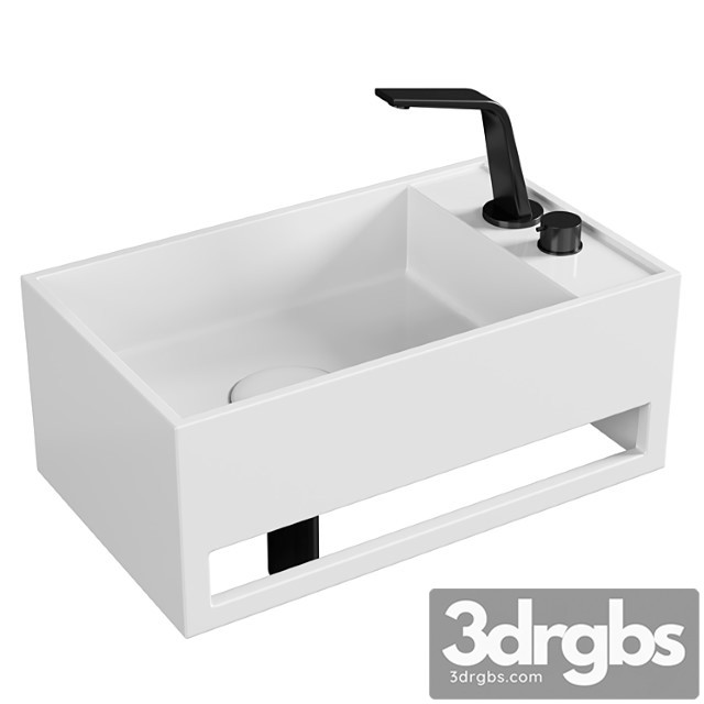 Lavabo Mural Pb2078 En Pierre Solide Solid Surface 50 X 30 X 20 Cm Blanc Mat Avec Porte Serviettes Integre 3dsmax Download - thumbnail 1