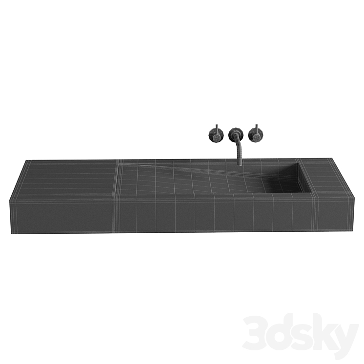 Lavabo suspendu – Solid surface Blanc Mat – 120×50 cm – Feel 3DS Max Model - thumbnail 2