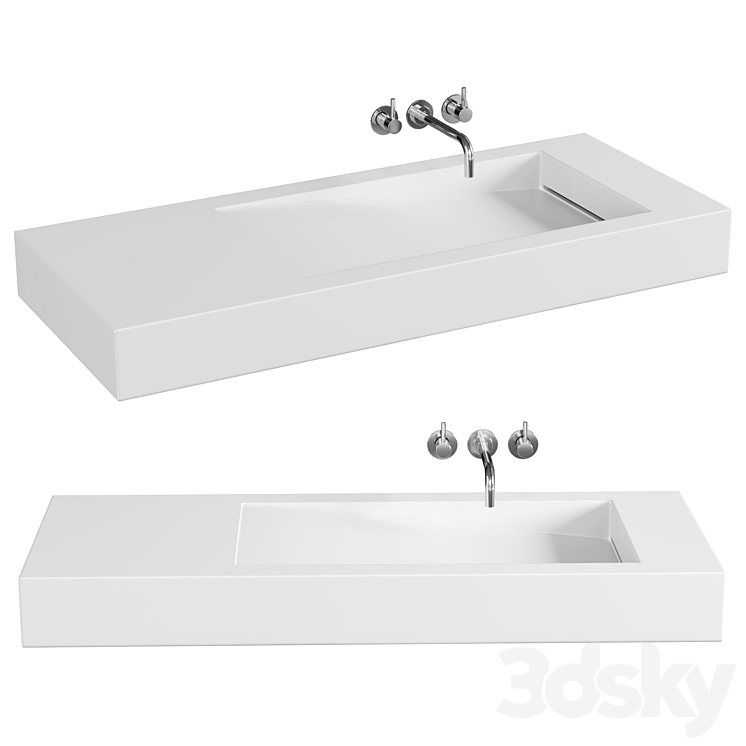 Lavabo suspendu – Solid surface Blanc Mat – 120×50 cm – Feel 3DS Max Model - thumbnail 1