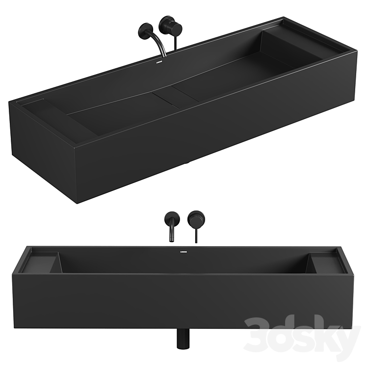 Marmo Charcoal Wall Hung Double Stone Basin 1200mm 3DS Max Model - thumbnail 1