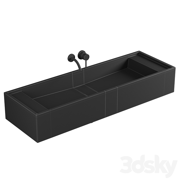 Marmo Charcoal Wall Hung Double Stone Basin 1200mm 3DS Max Model - thumbnail 2