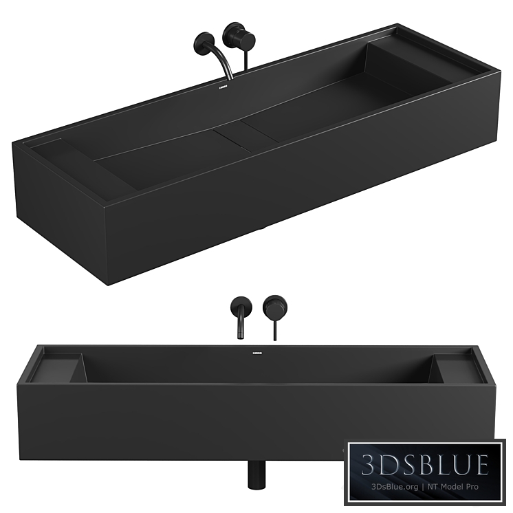 Marmo Charcoal Wall Hung Double Stone Basin 1200mm 3DS Max - thumbnail 3