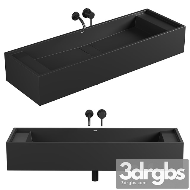 Marmo charcoal wall hung double stone basin 1200mm - thumbnail 1