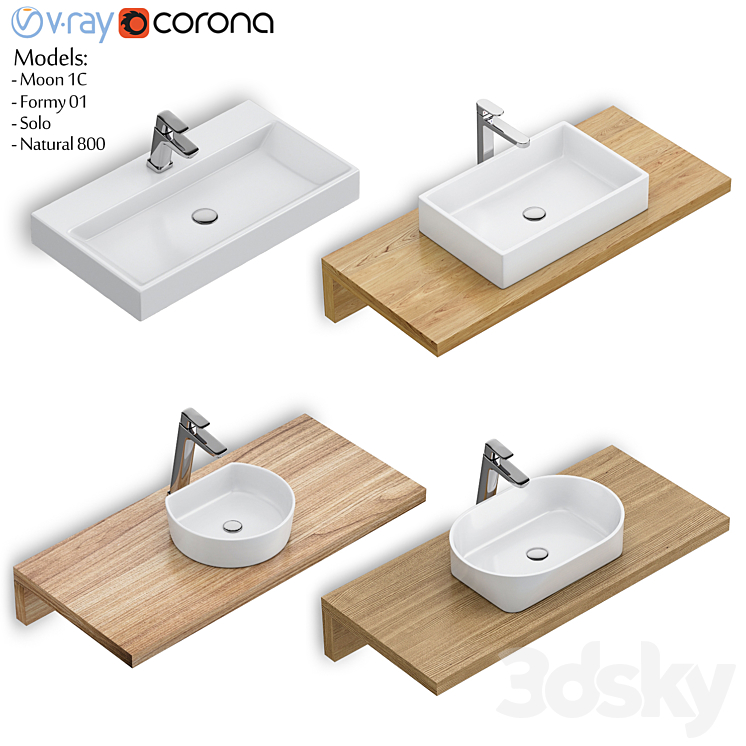 RAVAK set 60 washbasin set (Moon 1C Formy 01 Solo Natural 800) 3DS Max - thumbnail 1