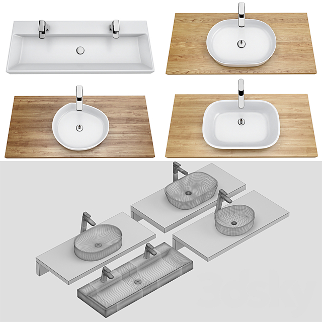 RAVAK set 61 washbasin set (Moon 3 Ceramic Slim O Ceramic O Natural Duo) 3DS Max Model - thumbnail 3