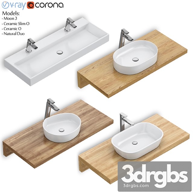 Ravak Set 61 Washbasin Set Moon 3 Ceramic Slim O Ceramic O Natural Duo 3dsmax Download - thumbnail 1