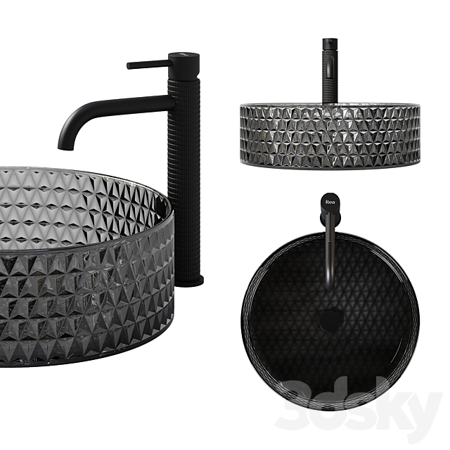 REA Cristal black washbasin with Gusto One tap 3DS Max Model - thumbnail 2